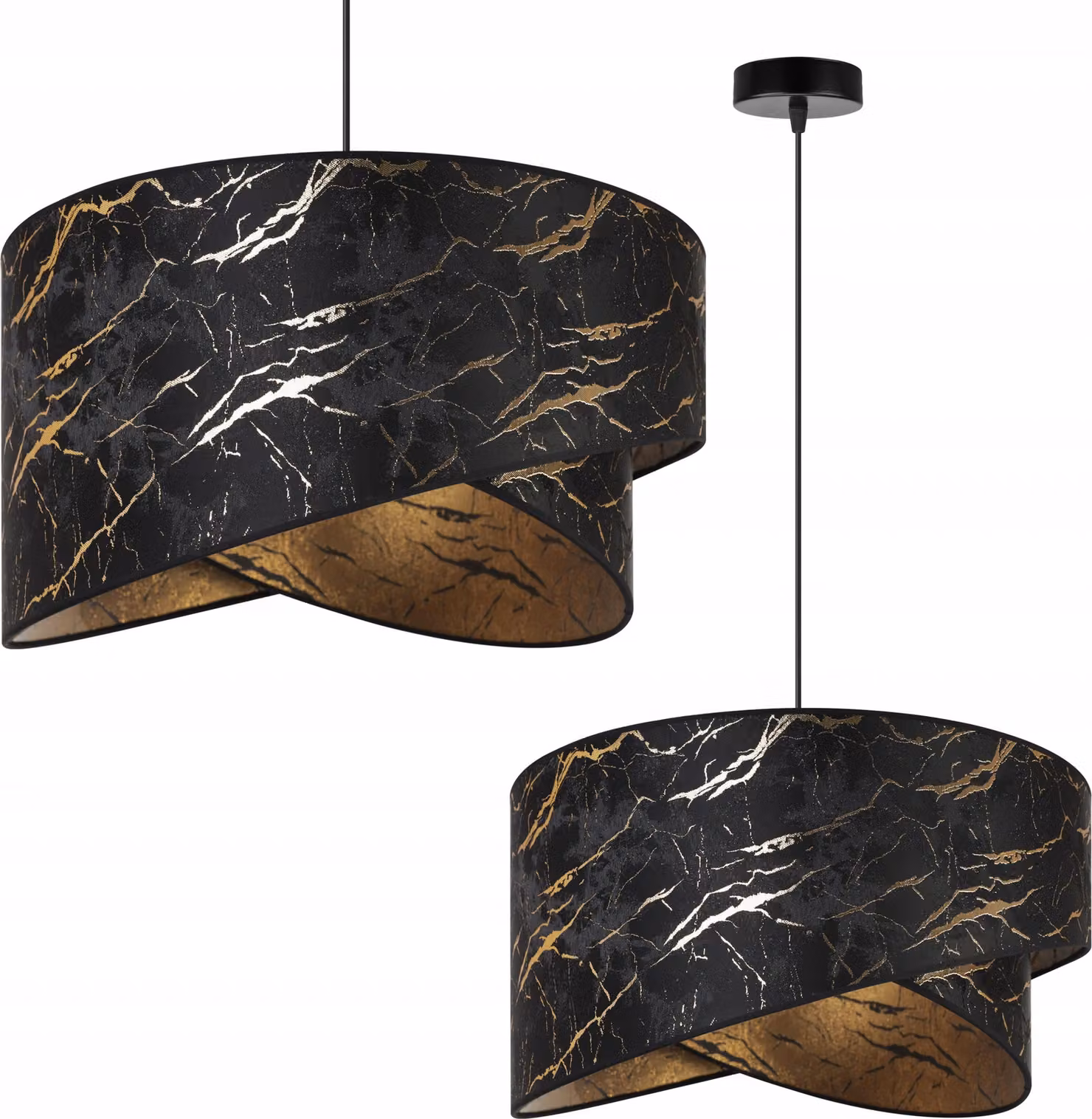 Light-Home Milan lampada a sospensione con paralume - Lampada da soffitto industriale - Lampada a sospensione in metallo con paralume in velluto - Nero e oro