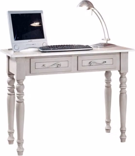 Scrivania Shabby Chic in Legno con 2 Cassetti Mobili 2G Grigio Argento L: 105 cm, P: 55 cm, H: 80 cm – 1