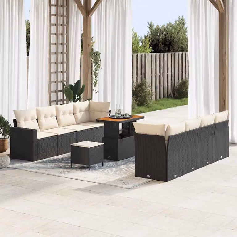 Maison Exclusive - Set da giardino composto da 11 pezzi, divano in rattan sintetico nero