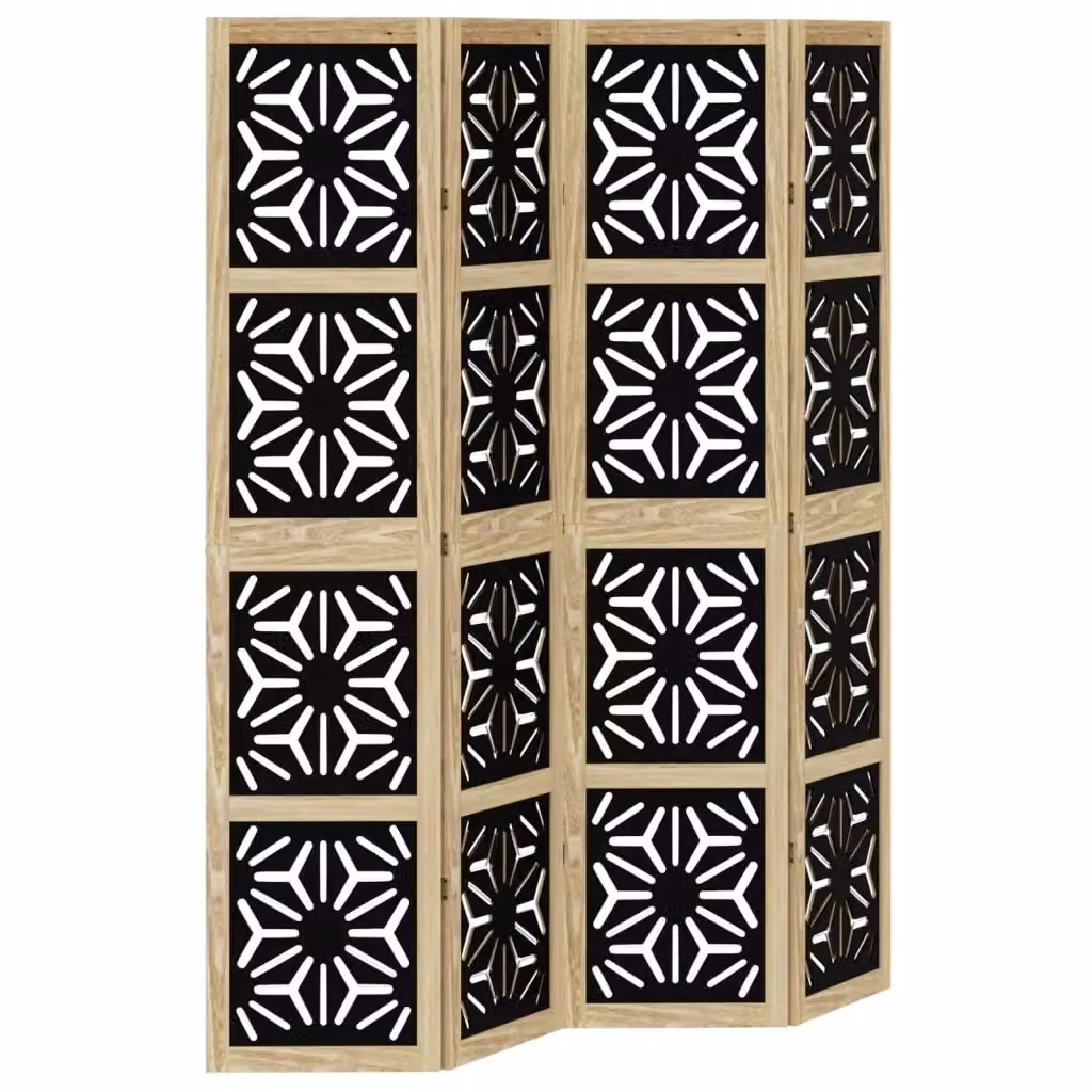 Divisorio Ambienti vidaXL con 4 Pannelli Geometrici in Legno di Paulownia, Marrone e Nero, Moderno – 2