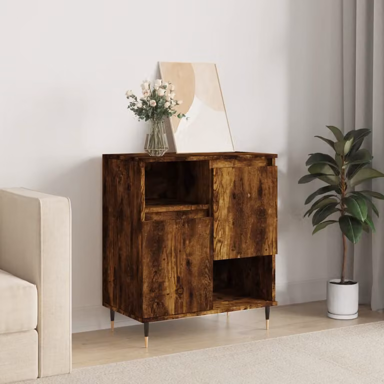 Credenza moderna vidaXL in legno multistrato color rovere fumo L: 60 cm, P: 35 cm, H: 70 cm