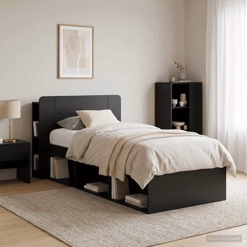 Testata del letto moderna vidaXL con ripiani integrati in legno ingegnerizzato Nero L: 95,0 cm, H: 80,0 cm, P: 18,5 cm