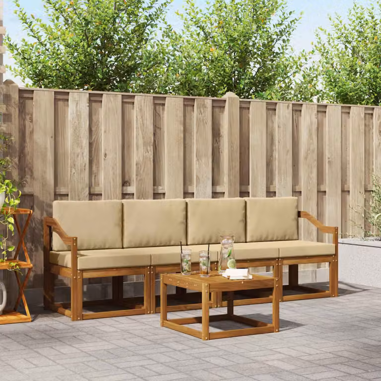 Set di divani da esterno vidaXL 5 pezzi in legno di acacia con cuscini, colore beige e marrone