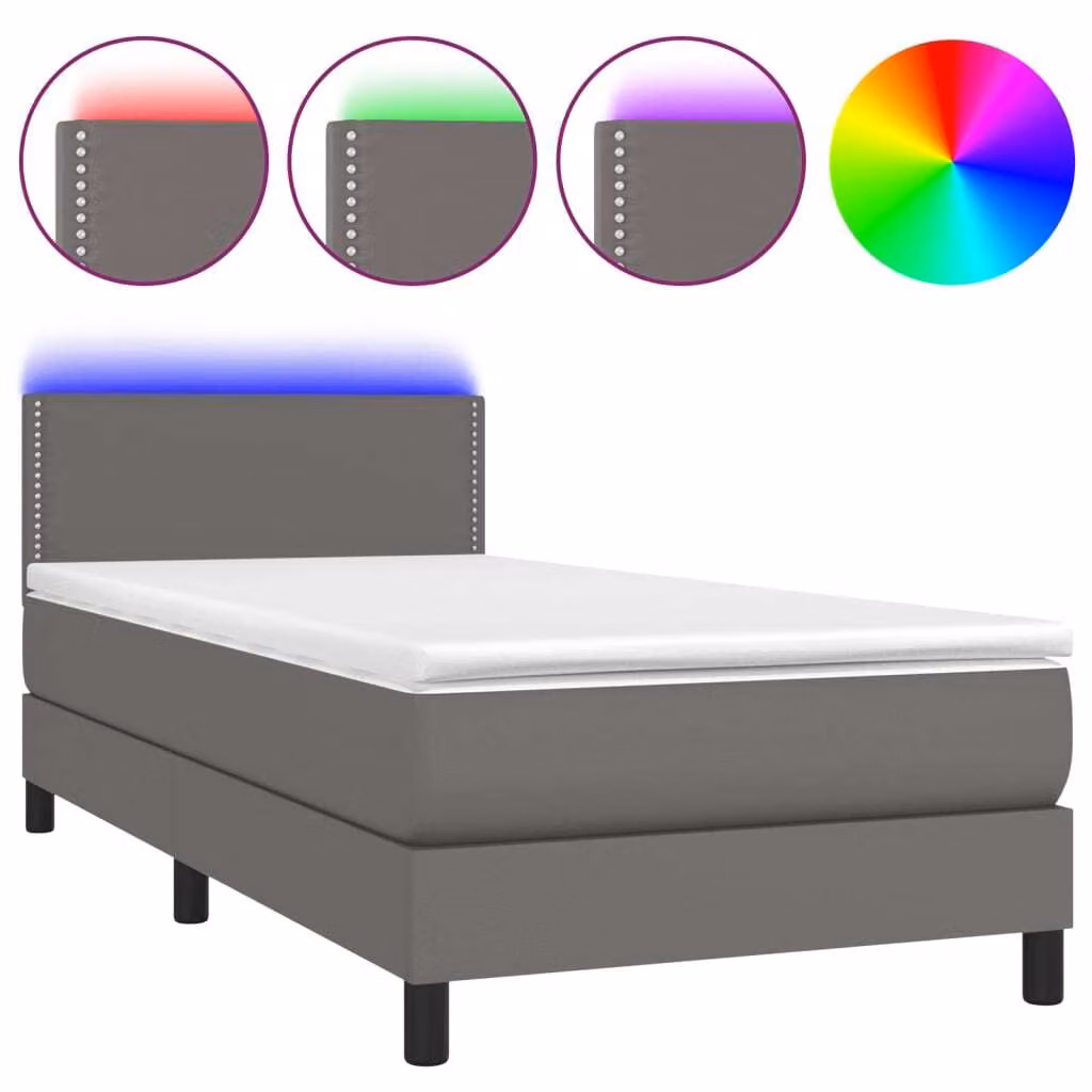 Giroletto Molle con Materasso e LED Grigio 100x200cm Pelle finta