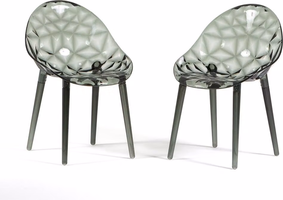 Set di 2 sedie in policarbonato trasparente con effetto diamante, dal design moderno ed elegante, robuste e impilabili, ideali per cucina, sala da pranzo, ufficio o bar - DIAMANTE - Fumè