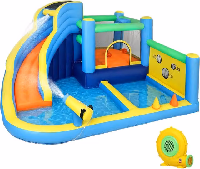 Castello gonfiabile da esterno 350 x 320 x 190 cm scivolo piscina tendenza decorativo per 3-8 anni in tessuto oxford blu 21_0000412