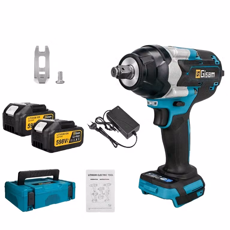 Avvitatore a impulsi elettrico senza spazzole, coppia 1800NM, alimentato da una batteria da 18V, scatola di plastica con 2 batterie/li/ul/div