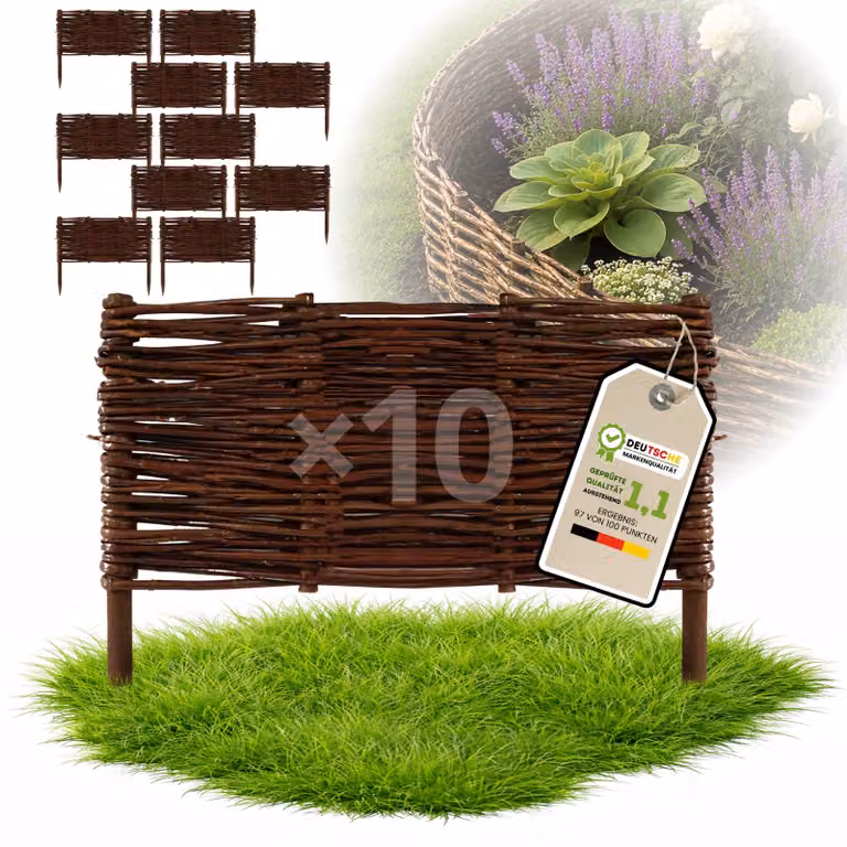 Floranica 10 pezzi Recinzione in vimini 30 cm x 40 cm – Staccionata da giardino intrecciata Palizzata Recinzione naturale Bordo aiuola