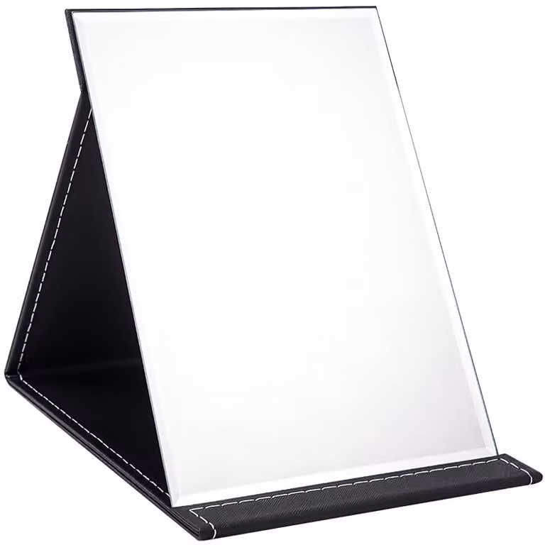 Specchio pieghevole da borsa - Specchio portatile per trucco 25 x 18 cm - Rivestimento in Finto cuoio - Nero