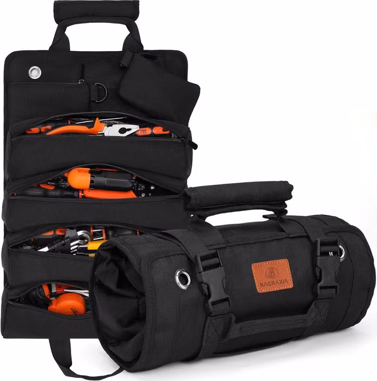 Custodia per attrezzi, borsa utensili compatta, con 2 scomparti removibili, colore nero, ideale per il fai-da-te
