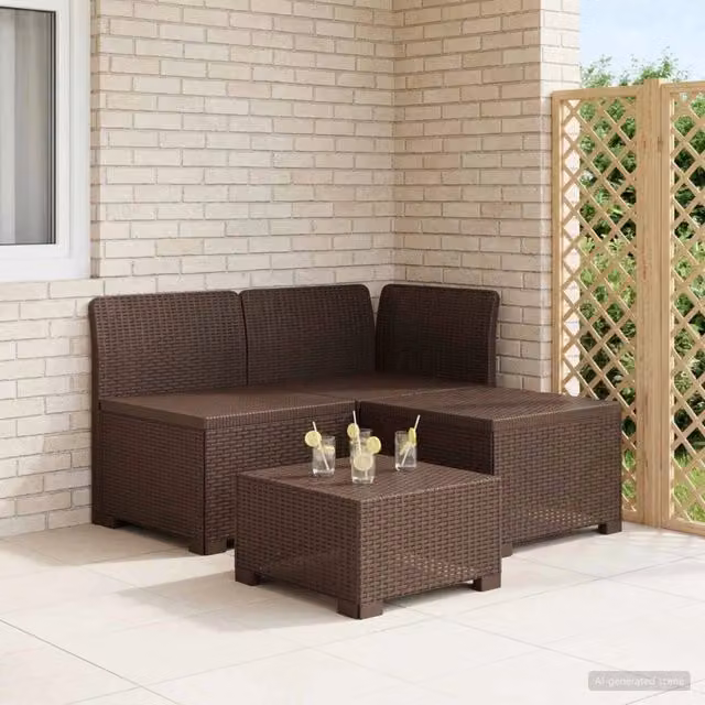 Divano da giardino a L con aspetto rattan marrone vidaXL e cuscini inclusi – 1