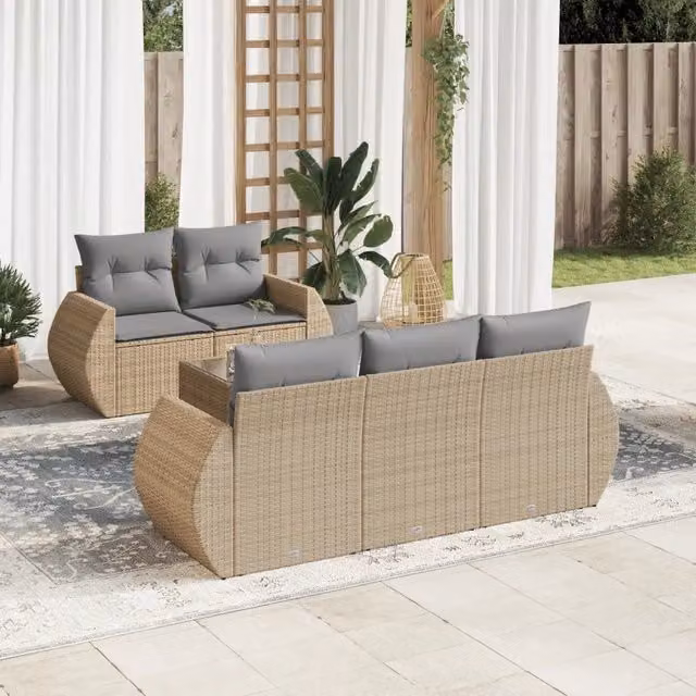Set Divano da Giardino Moderno VIDAXL in Polyrattan Beige con Cuscini a L 6 pz – 1