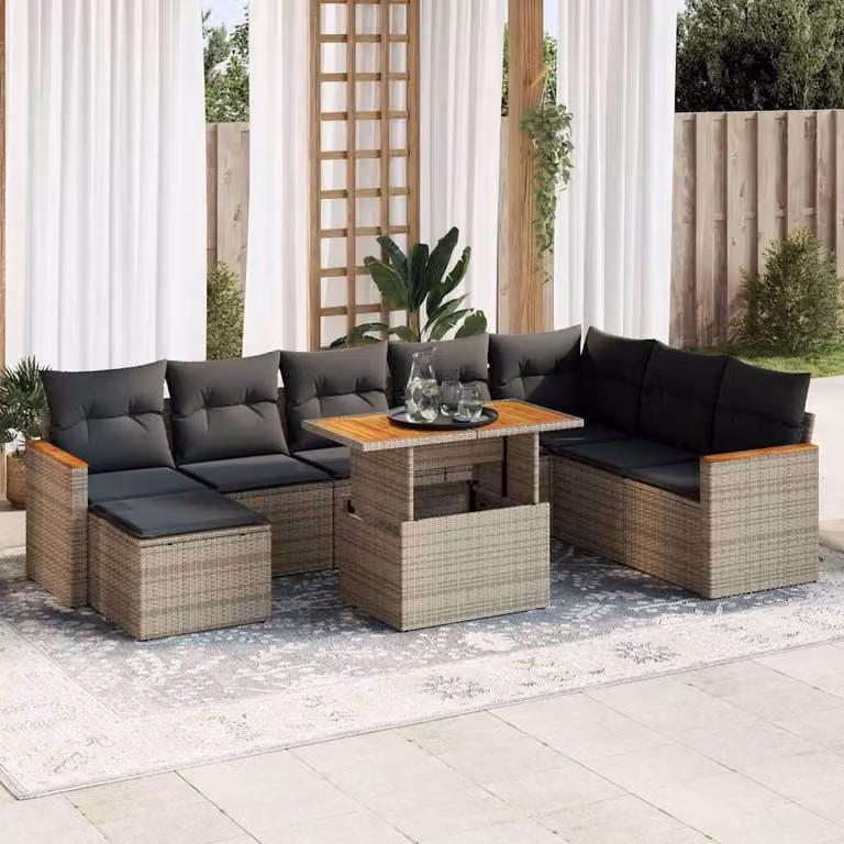 Maison Exclusive - Set da giardino 9 pezzi con cuscini Grigio Polyrattan Acacia
