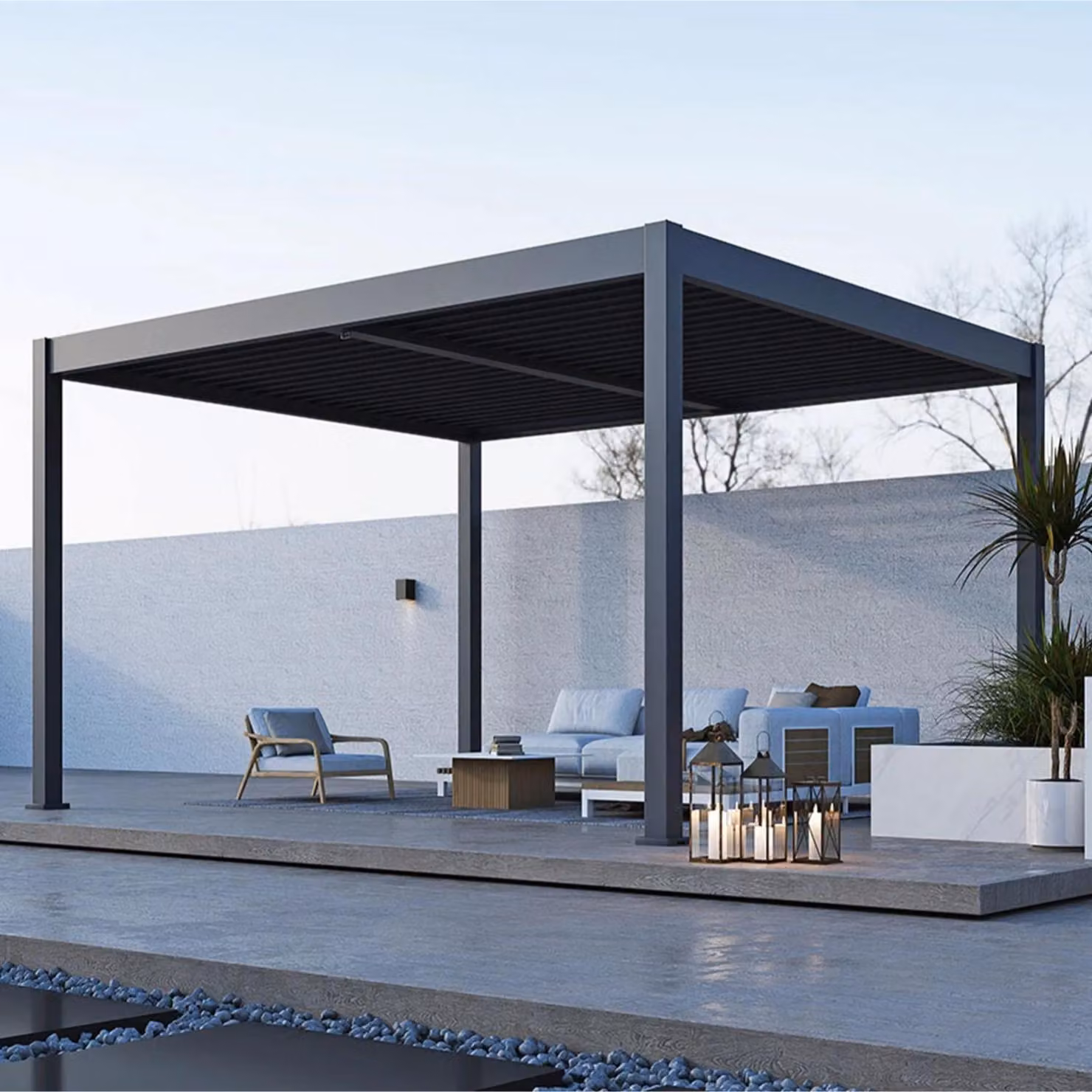 Pergola / gazebo da esterno Paragon con tetto a lamelle "Tuscan 1214" antracite 370 x 433 x 265 cm (L x P x A)