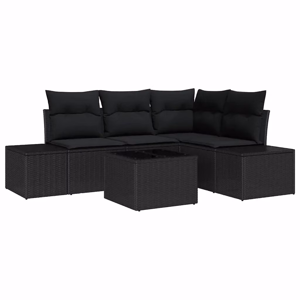Set Divano da Giardino a L con Polyrattan e Legno di Acacia Nero vidaXL con Cuscini e Tavolino da Caffè – 2