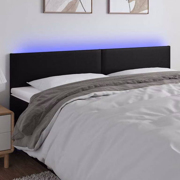Testiera per letto vidaXL in similpelle nera con illuminazione LED e porta di ricarica USB, L: 160 cm, P: 5 cm, H: 78-88 cm
