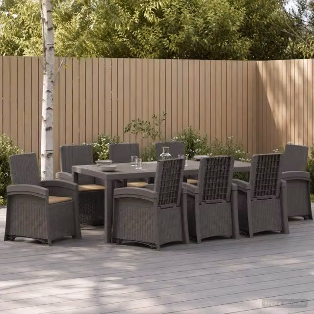 Set da pranzo da giardino moderno vidaXL in rattan polimerico grigio e beige per 9 persone – 1