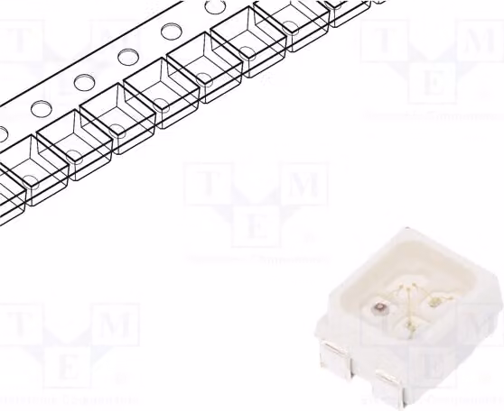 1 LED, dimensioni 3,5x2,8x1,9 mm, angolo di emissione 120°, corrente di funzionamento 20 mA, tecnologia SMD 3528, package PLCC4, potenza 120/110/110 mW, codice prodotto 67-23/R6GHBHC-B05/2T