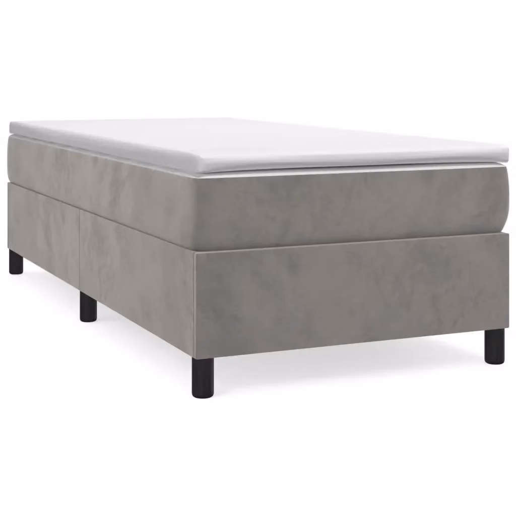 Letto con Giroletto a Molle e Materasso Ibrido vidaXL in Velluto Grigio e Bianco L/P/H: 190 x 90 x 35 cm – 2