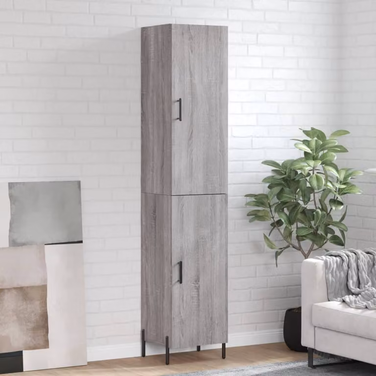 Credenza moderna vidaXL in legno e metallo, Grigio Sonoma, L/P/H: 34,5 x 34 x 180 cm