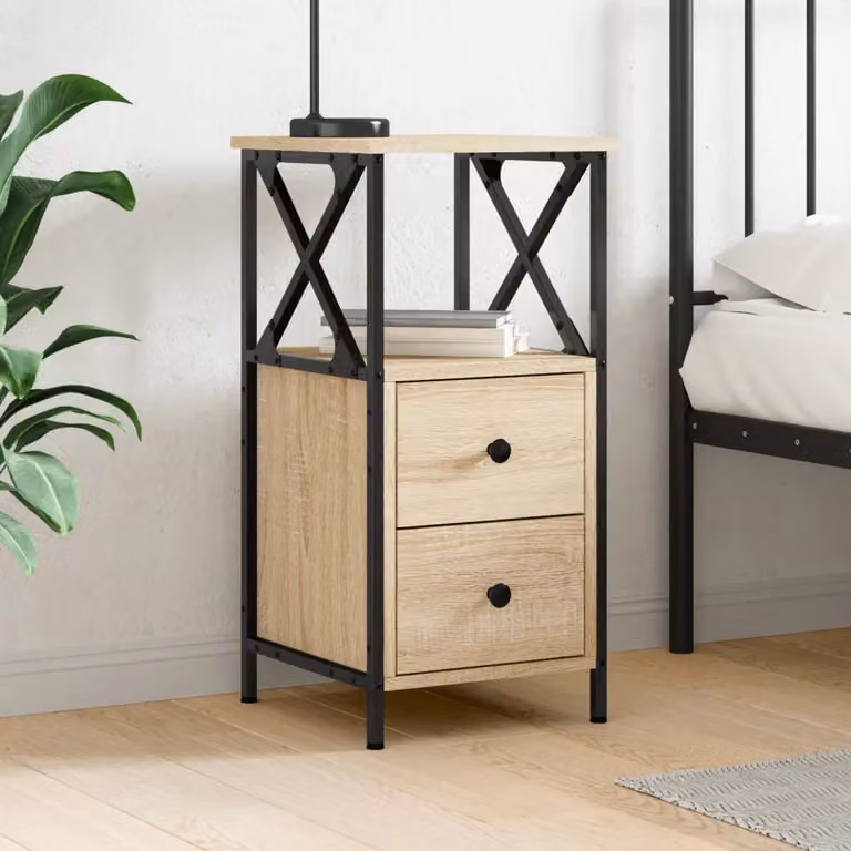 Comodino moderno vidaXL in legno Rovere Sonoma, colore marrone/beige, L 34,0 cm x P 35,5 cm x H 70,0 cm