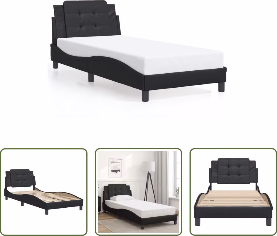 The Living Store Struttura letto con testiera nera 100x200 cm in ecopelle