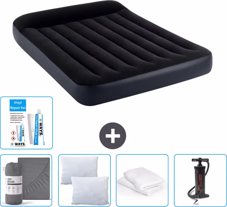 Letto ad aria Intex - Letto matrimoniale - 137 x 191 x 25 cm - Blu scuro - Consegna inclusa Lenzuolo di ricambio - Bacio - Pompa - Set di riparazione e protezione del cuscino