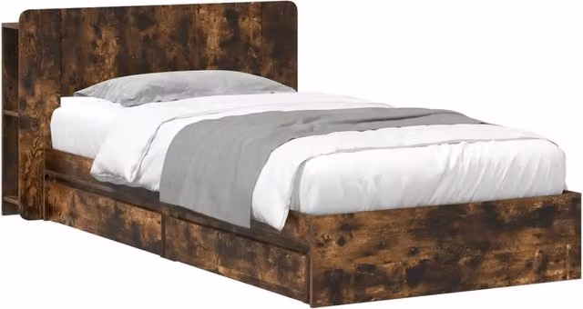 Letto singolo | Letto per adulti | Telaio del letto con storage Rovere Fumo 75 x 190 cm