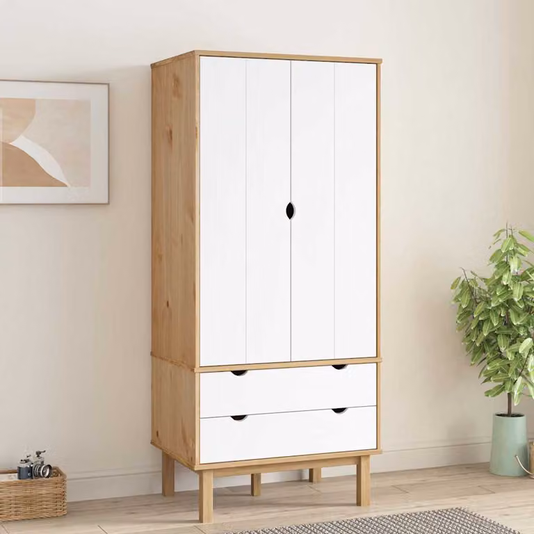 vidaXL Armadio OTTA in Legno di Pino Marrone e Bianco con Cassetti Integrati L: 76,5 cm, P: 53 cm, H: 172 cm