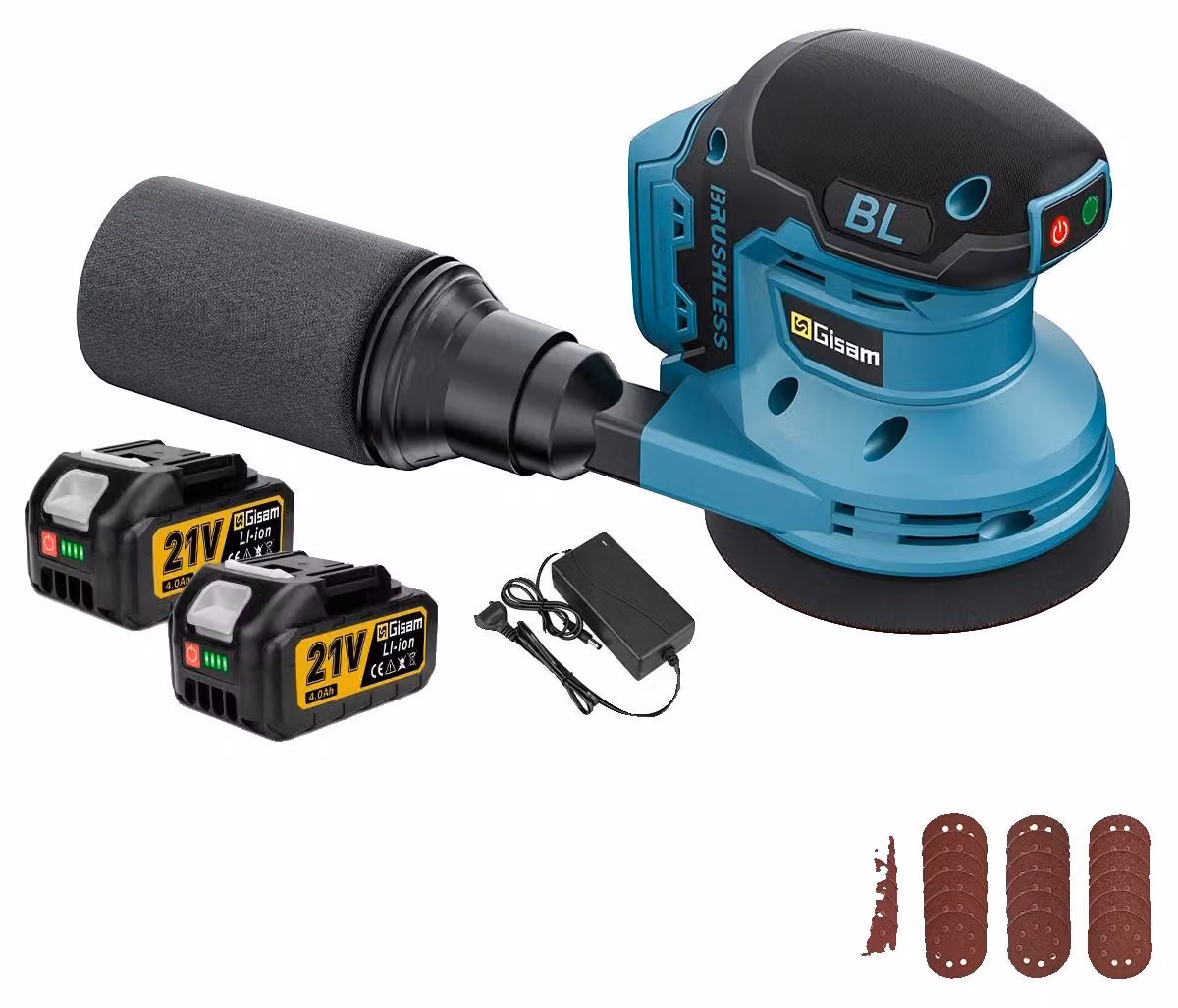 Levigatrice orbitale, motore brushless, velocità variabile, 2 batterie, spina EU da 100V-240V