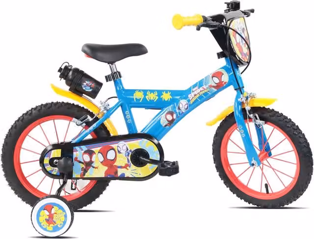 Bicicletta per bambini Marvel Spidey azzurra con freni caliper e stabilizzatori in acciaio Hi-Ten 16" – 1