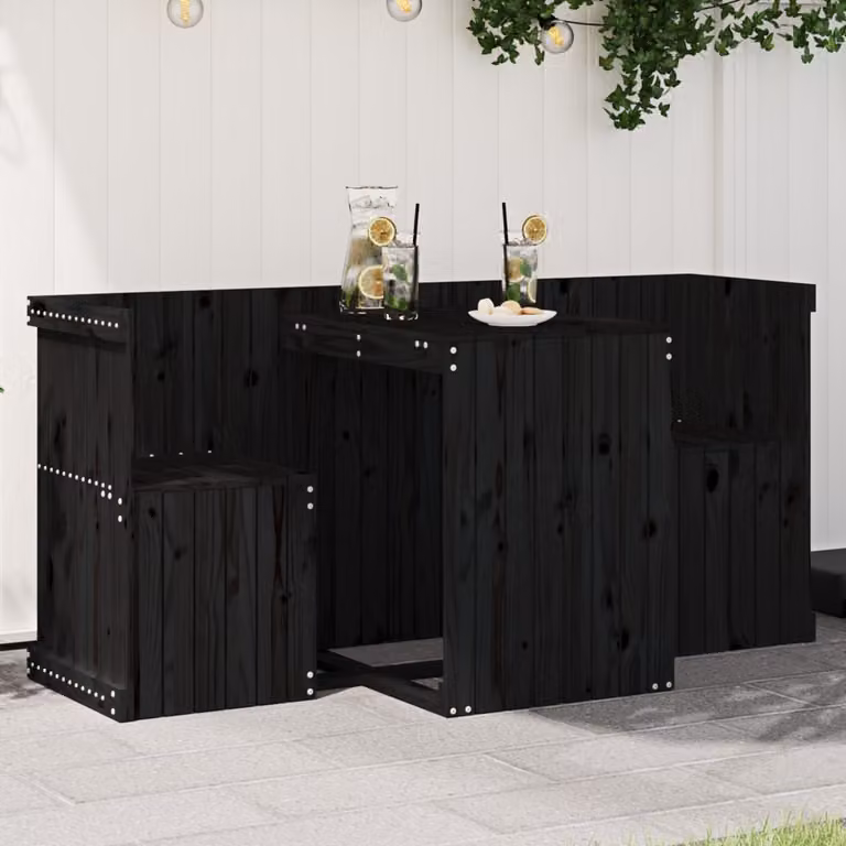 Set da balcone vidaXL a 2 posti in legno di pino nero stile rustico