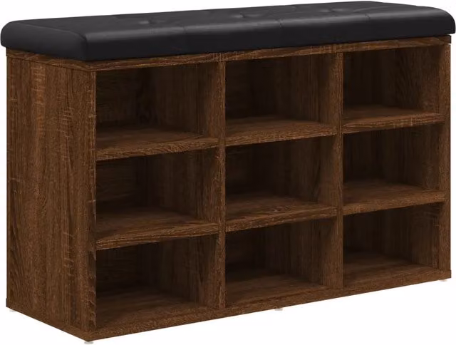 Panca Porta Scarpe Design In in Legno Rovere Marrone e Nero con Seduta in Pelle Sintetica L: 82 cm, P: 32 cm, H: 50 cm