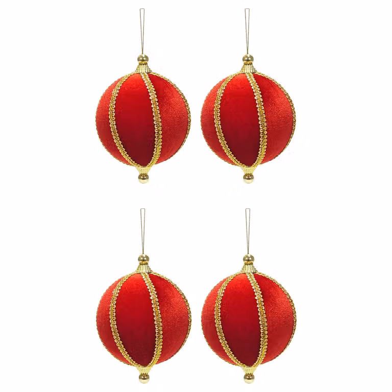 Set di 4 palline di Natale VESTIAMO CASA rosse con finiture oro, infrangibili, diametro: 10 cm