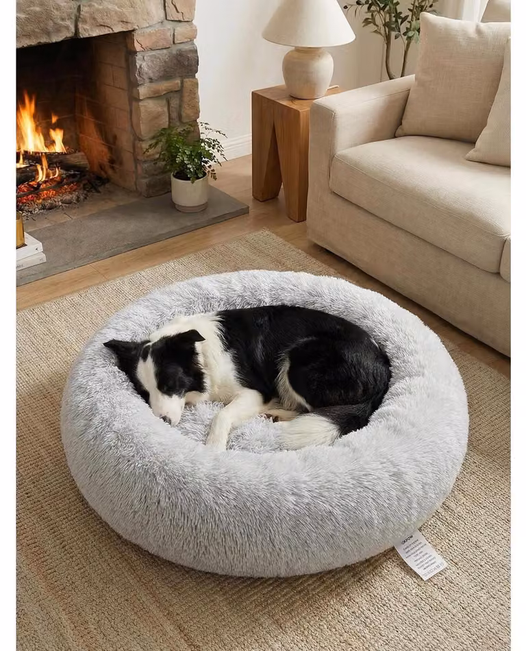 Cuccia per cani, forma rotonda, lavabile, morbida, antistress, color grigio chiaro, dimensioni L: 70x70x20 cm