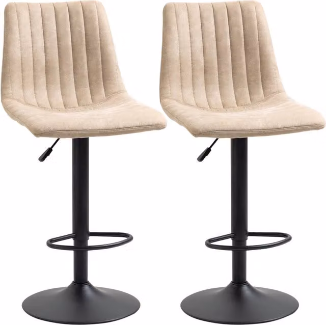 Set di 2 Sgabelli da Bar con Altezza Regolabile e Seduta Girevole in Acciaio e Tessuto, Marrone e Beige, L: 47.5 cm, P: 57.5 cm, H: 95-116 cm