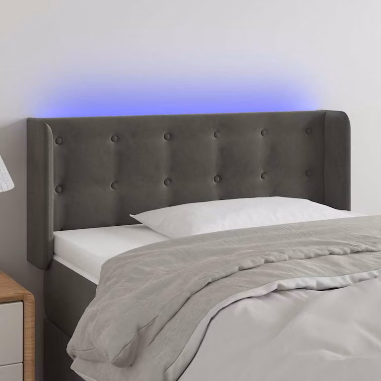 Testiera per letto vidaXL in velluto grigio con illuminazione LED e porta di ricarica USB, L 103 x P 16 x H 78/88 cm