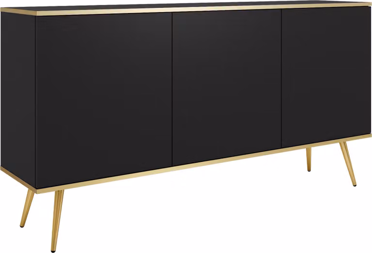 Masseno cassettiera VENEZIA 160 cm credenza e 3 ante per soggiorno camera da letto Moderna 160x39x85 cm Nero / Nero