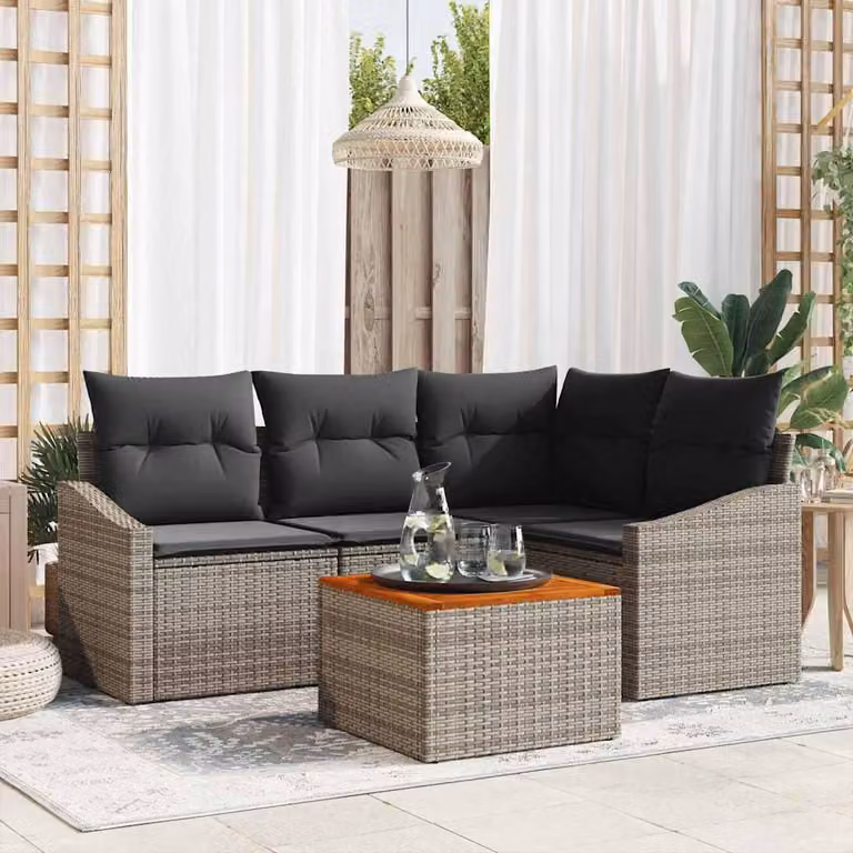 Maison Exclusive - Set da giardino composto da 5 pezzi, divano, colore grigio, realizzato in rattan sintetico