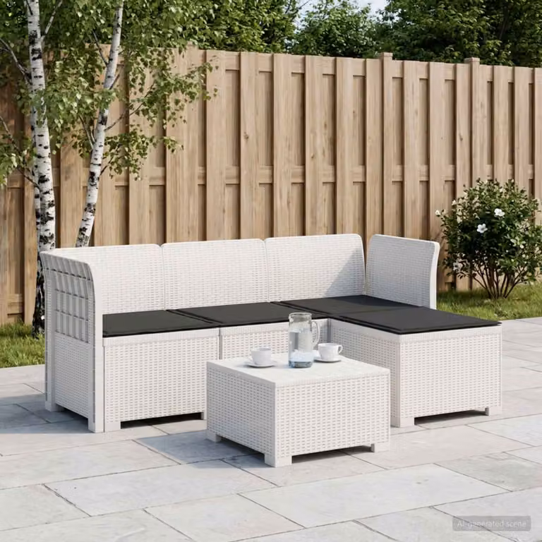 Divano da giardino angolare a L vidaXL con cuscini, design moderno in aspetto rattan bianco e antracite, resistente alle intemperie e ai raggi UV