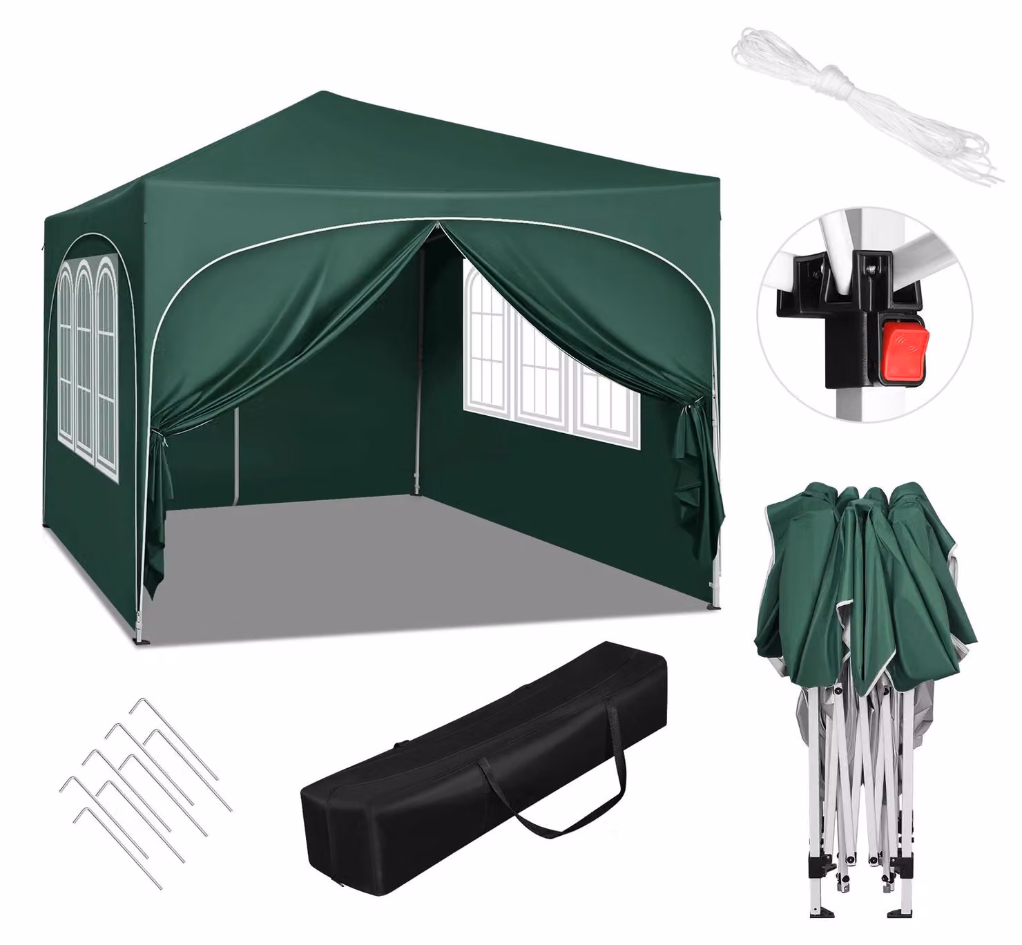 Tenda da festa - 3 x 3 metri - 4 pareti laterali - Altezza regolabile - Impermeabile - Protezione UV - Verde
