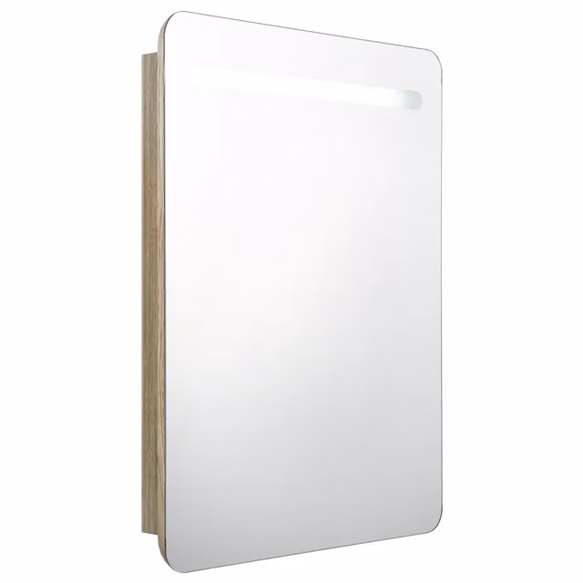 Armadietto Bagno | Armadio da bagno con Specchio e LED Rovere 60x11x80 cm