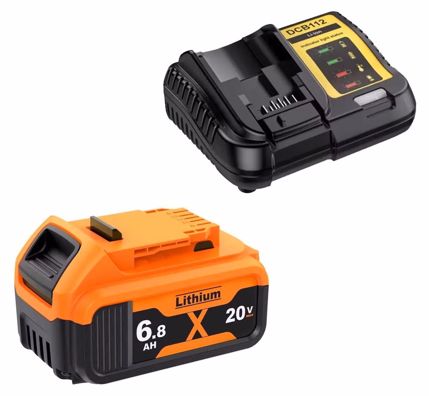 Set batteria di ricambio agli ioni di litio da 18 V e 6,8 Ah - Batteria con caricabatterie da 4 A - Compatibile con gli utensili a batteria DCB200 da 20 V Max per avvitatori e trapani a batteria
