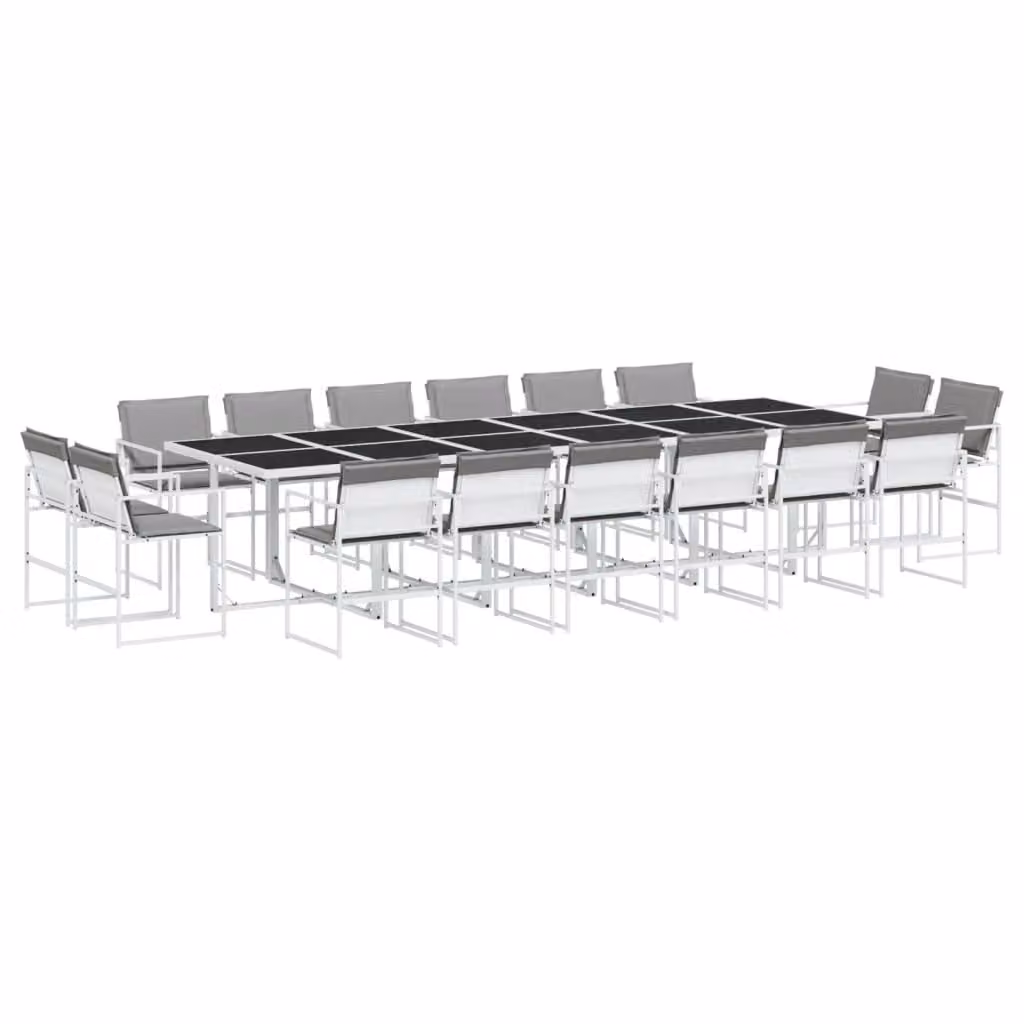 Set da Pranzo da Giardino 17 pz con Cuscini Bianco in Textilene