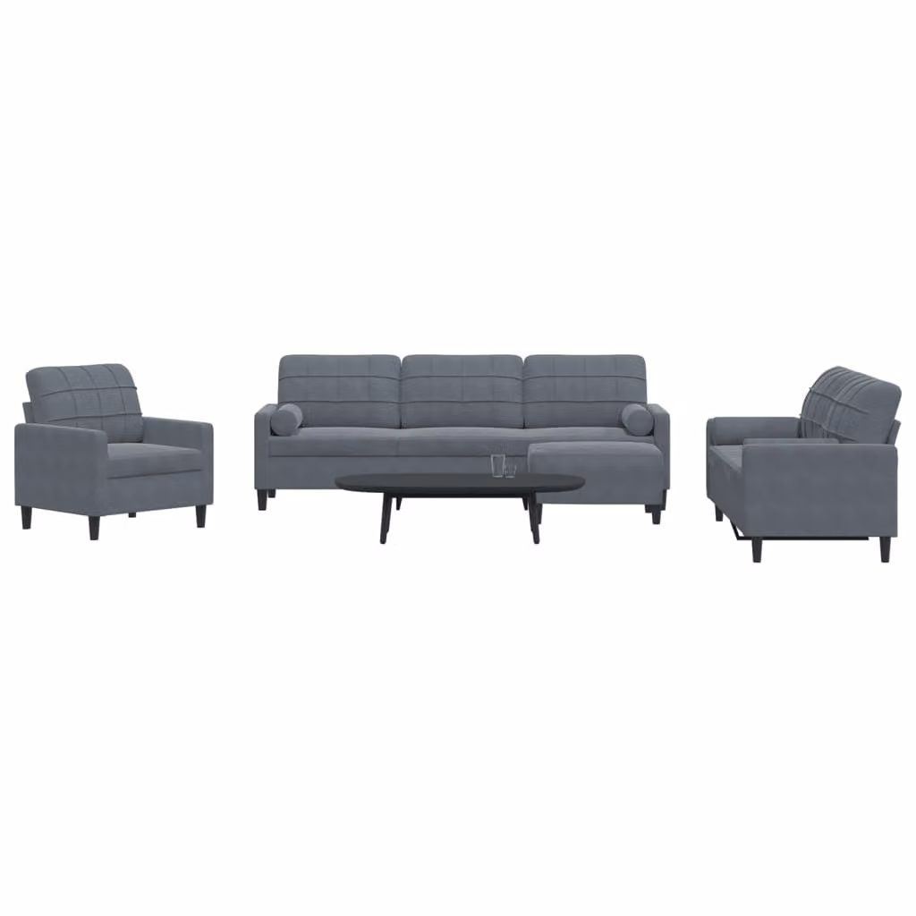 Set di divani 4 pezzi vidaXL in velluto grigio con pouf e cuscini per soggiorno – 1