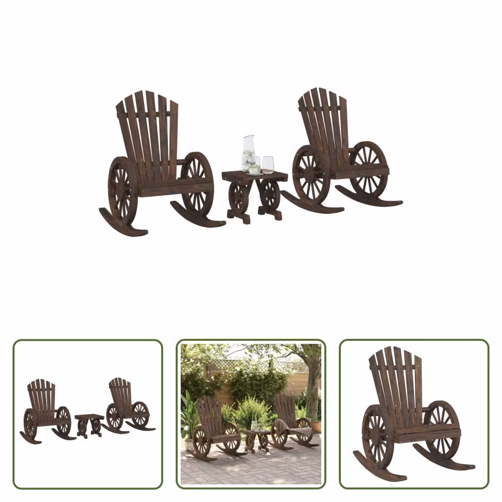 The Living Store Set di 3 pezzi da giardino in legno massiccio di abete. Set salotto da giardino in legno massiccio di abete