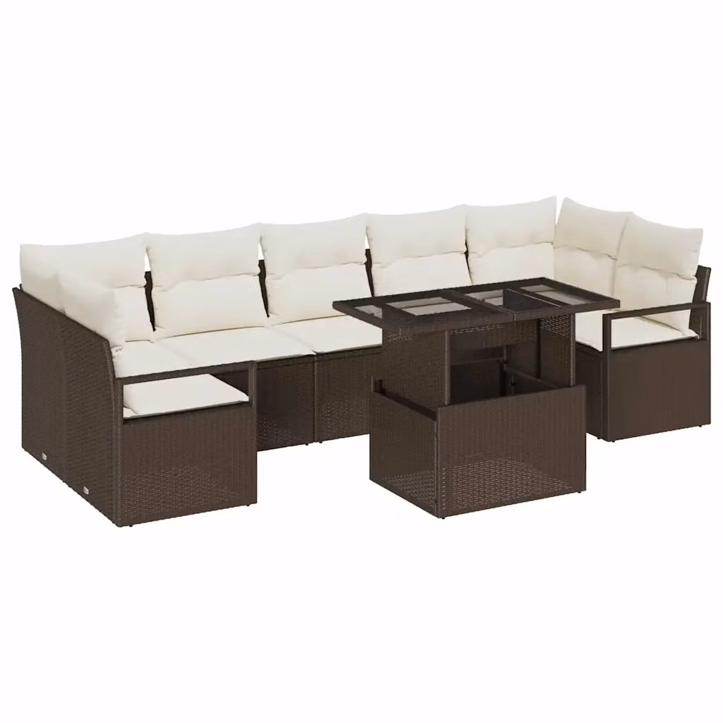 Set Divano da Giardino a L vidaXL 8 Pezzi Marrone e Beige con Cuscini e Tavolino – 2