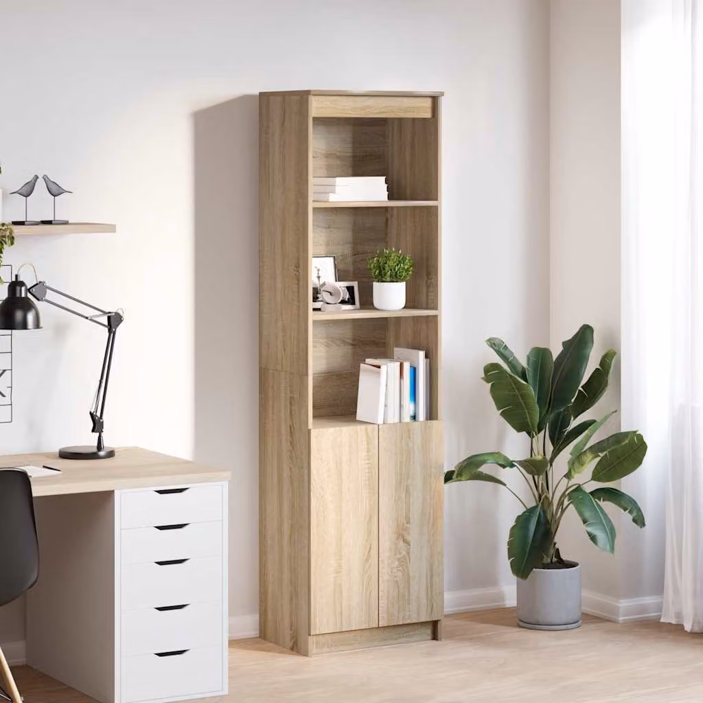 Credenza moderna vidaXL in legno color rovere con ante a battente e ripiani interni, L: 50 cm, P: 35 cm, H: 180 cm