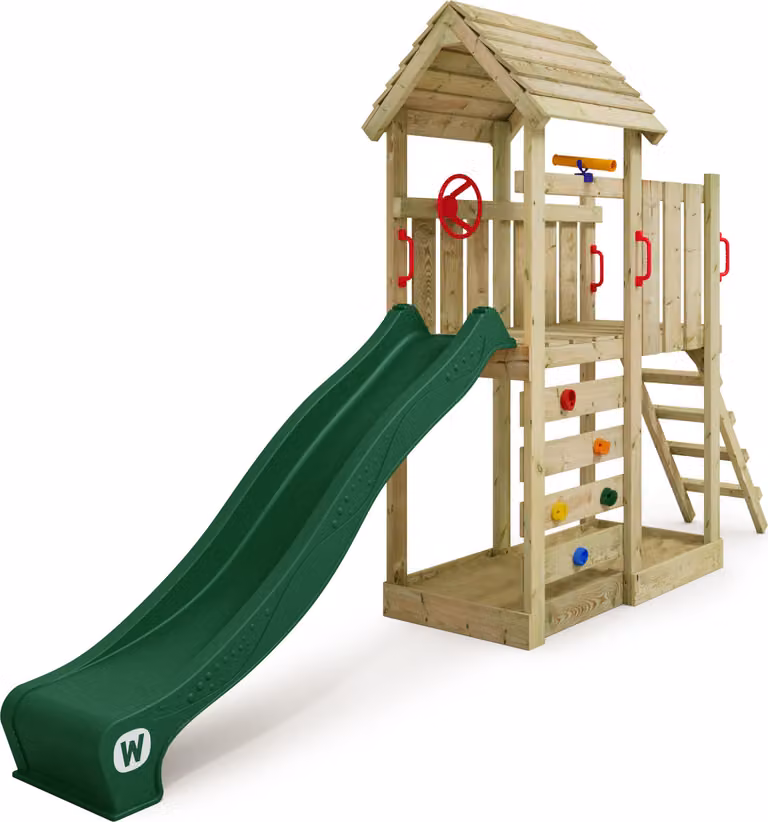 Torre giochi Wickey JoyFlyer con scivolo e parete da arrampicata, colore verde