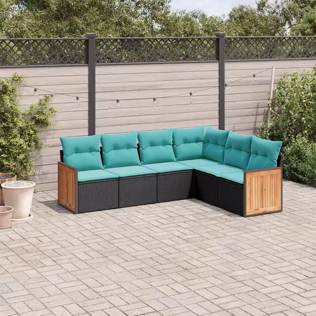 Set Divani da Giardino 6 pz con Cuscini Nero in Polyrattan 3227681